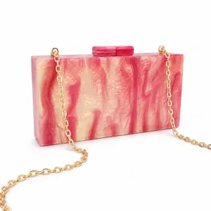 Starry marble pattern acrylic clutch bag with gold chain strap for evening parties