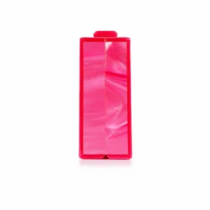 Acrylic clutch bag with magenta marble pattern and elegant metal top closure