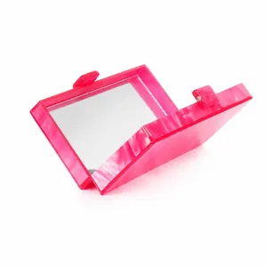 Hot pink acrylic marble-textured evening clutch bag with interior mirror and top clasp
