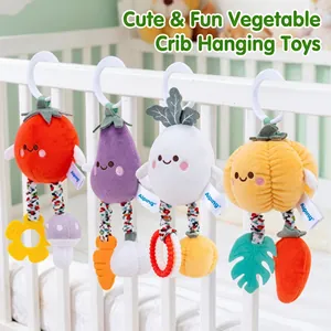 Baby plush crib hanging toys featuring tomato, eggplant, radish and pumpkin with hooks