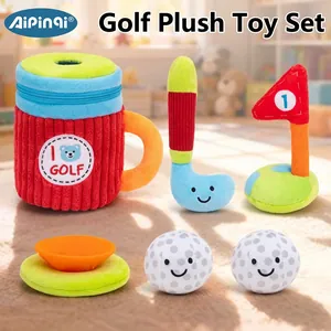 Detail of baby golf plush toy set with built-in rattle and squeaker for sensory play