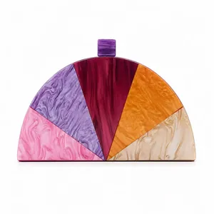 Modern semi-circle acrylic clutch bag with colorful marble patterns for evening wedding