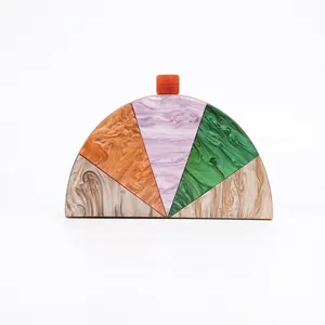 Borsa Da Sera Donna Acrilico Motivo Marmo Semicerchio Patchwork Matrimonio Festa Moda Borsa A Tracolla Pochette