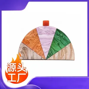 Women Acrylic Evening Clutch Bag Marble Pattern Semi Circle Patchwork Wedding Party Fashion Crossbody Handbag