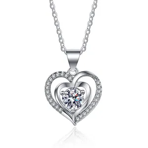 Collana Con Pendente A Cuore Luccicante Doppio Cuore Rame Zircone Gioielli Romantici Eleganti Per Donna