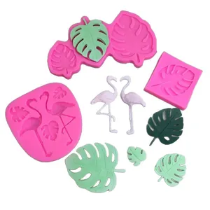 Pink silicone molds for flamingo and monstera leaf DIY cake fondant and crafts