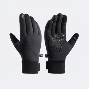 Gants Cyclisme Hiver Doublés Polaire Tissu Composite SBR Écran Tactile Coupe-Vent Imperméable Antidérapant Randonnée