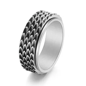 Rotatable Dragon Scale Ring Stainless Steel Retro Spinner Punk Style For Men