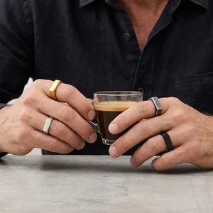 Minimalist geometric titanium steel rings for men in gold silver and matte black finish