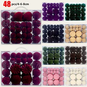 Flocked Christmas Balls Ornaments Velvet Texture Shatterproof Assorted Shapes Holiday Tree Hanging Decorations Party Favors