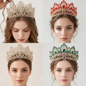 Baroque bridal crown with teardrop rhinestones in white, red and green variants