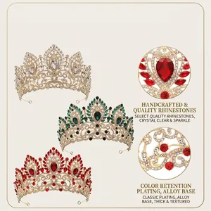 Baroque bridal crown with sparkling rhinestones and alloy base in multiple colors