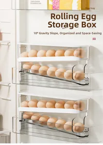 Detail of double-layer rolling egg organizer with 10-degree gravity slope for fridge