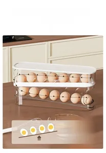 Detail view of double-layer rolling egg tray with gravity slide for fridge storage