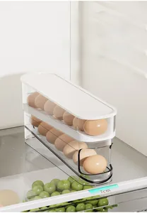 Space-saving slim egg storage container with clear two-tier design for fridge side doors