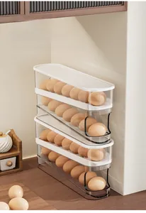 Stackable four-tier clear egg dispenser rack for refrigerator with auto-rolling design
