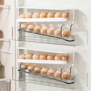 Double Layer Auto Rolling Egg Storage Box Food Grade Plastic Refrigerator Organizer Holder With Lid Space Saving Kitchen Accessories