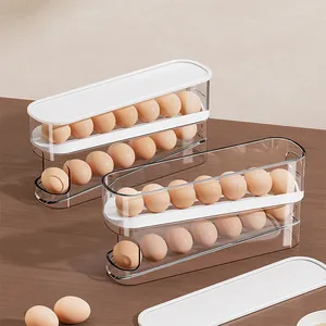 Double-layer rolling egg organizer for fridge with gravity slide and clear PET design