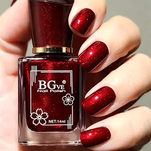 Sparkling dark red nail polish 14ml in BGve glass bottle with smooth glitter finish