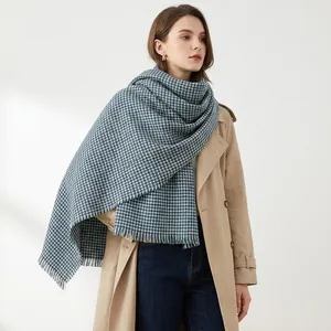 Elegant blue houndstooth checkered scarf shawl for autumn and winter warmth wrap