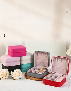 Macro view showing various colors and interior ring slots of the PU leather jewelry box