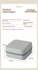 Detail view showing compact 10x10x5cm PU leather jewelry box features and dimensions