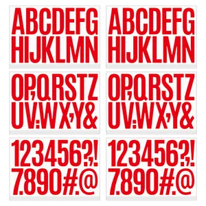 Macro view of 3 inch red vinyl letter and number stickers for DIY wall decoration