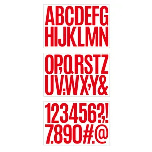 Macro view of 3 inch red vinyl letter and number stickers for DIY school decor