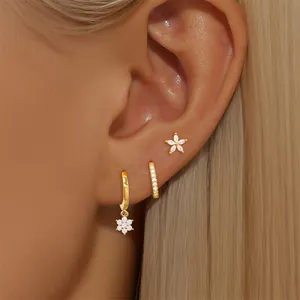 Elegant 24K gold plated earring set with zircon floral charms and crystal accents