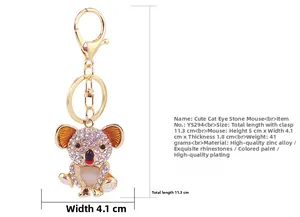 Macro shot of cute koala keychain showing dimensions, opal stone and rhinestone detail