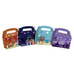Four pieces set of Spanish Three Kings Day holiday gift boxes with handles and windows