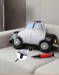 Close-up of police car foil balloon featuring an auto-sealing valve and manual air pump