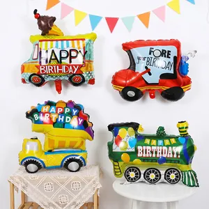Cartoon vehicle foil balloons set for kids birthday party decoration including trains