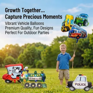 Cartoon vehicle foil balloons set for kids birthday party decoration in garden