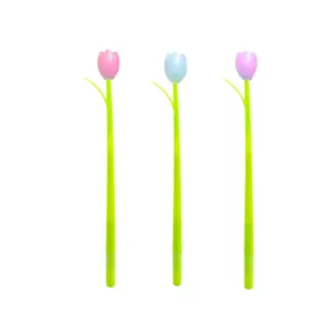 Creative tulip shaped pens in pink, blue and purple colors with green leaf design