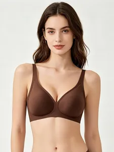 Detailed view of seamless deep V leopard bra with soft support and smooth texture