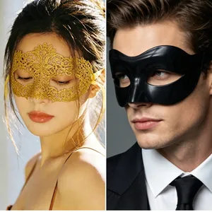 Lace and matte half-face masks for masquerade parties showing gold and black styles