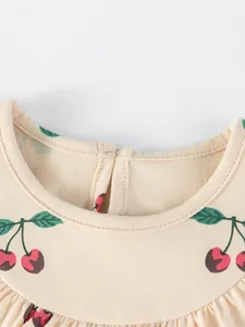 Girls summer cotton dress with cherry print and elegant ruffle collar design