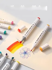 Close-up of dual-tip markers showing chisel and fine nibs with vibrant color swatches
