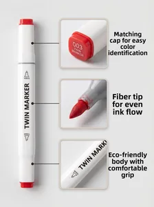 Dual-tip art marker featuring fiber nib for uniform ink flow and red color cap identification