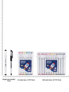 Dual-tip markers set with 12 and 120 colors in transparent plastic carrying boxes