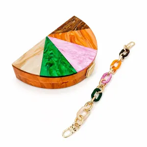 Multicolor acrylic semicircular crossbody bag with marble pattern and chain strap