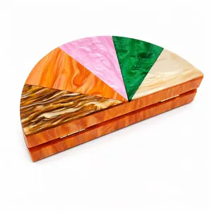 Semicircular acrylic clutch bag with colorful marble patterns for wedding evening parties