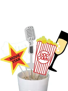Movie party photo props featuring popcorn, movie star star and vintage microphone