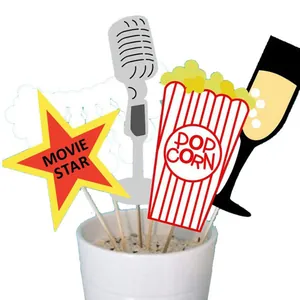 33-piece movie theme photo booth props with popcorn, stars and microphone for party events