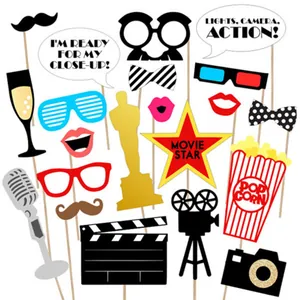 33pcs Hollywood movie party photo booth props with Oscar trophy and film elements