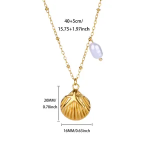 Detailed size chart of gold stainless steel shell necklace with starfish pendant