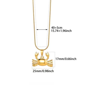 Detailed size diagram for the gold crab pendant necklace with 25mm width dimensions