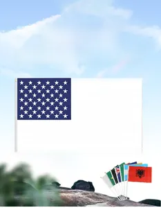 Close-up of World Cup fan flags including USA stars and stripes with metal grommets