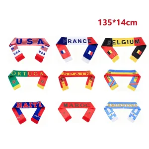 World Cup Soccer Fan Support Scarf Satin Fabric Printed National Flag Scarf With Tassels For Celebration Sports Events 135cm Long